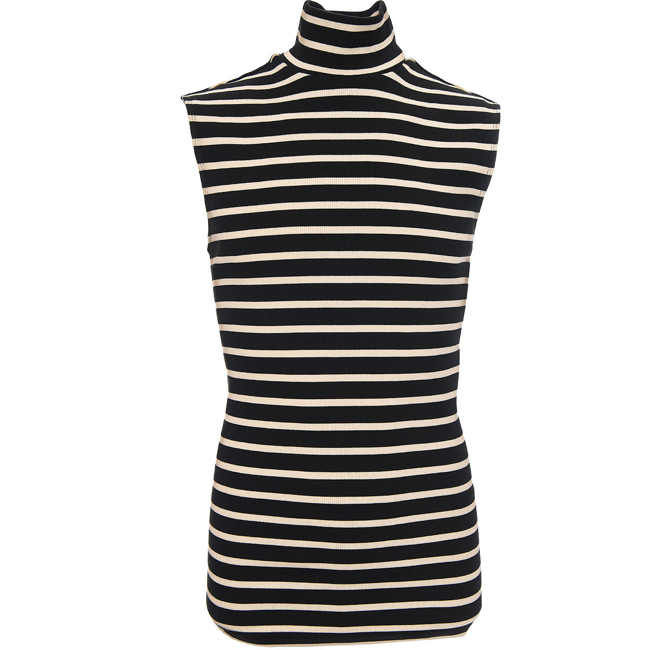 STRIPED SLEEVELESS TURLENECK