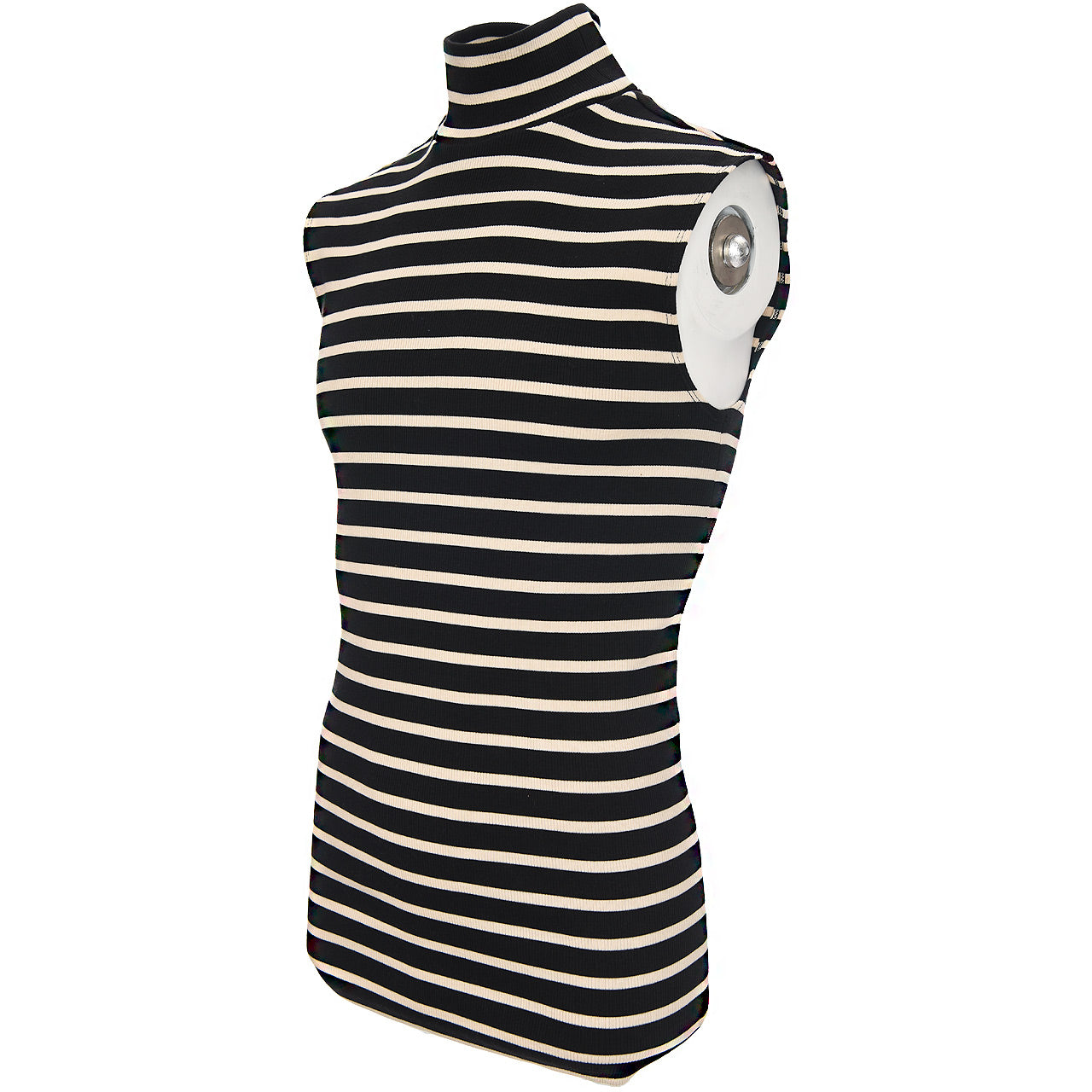 STRIPED SLEEVELESS TURLENECK