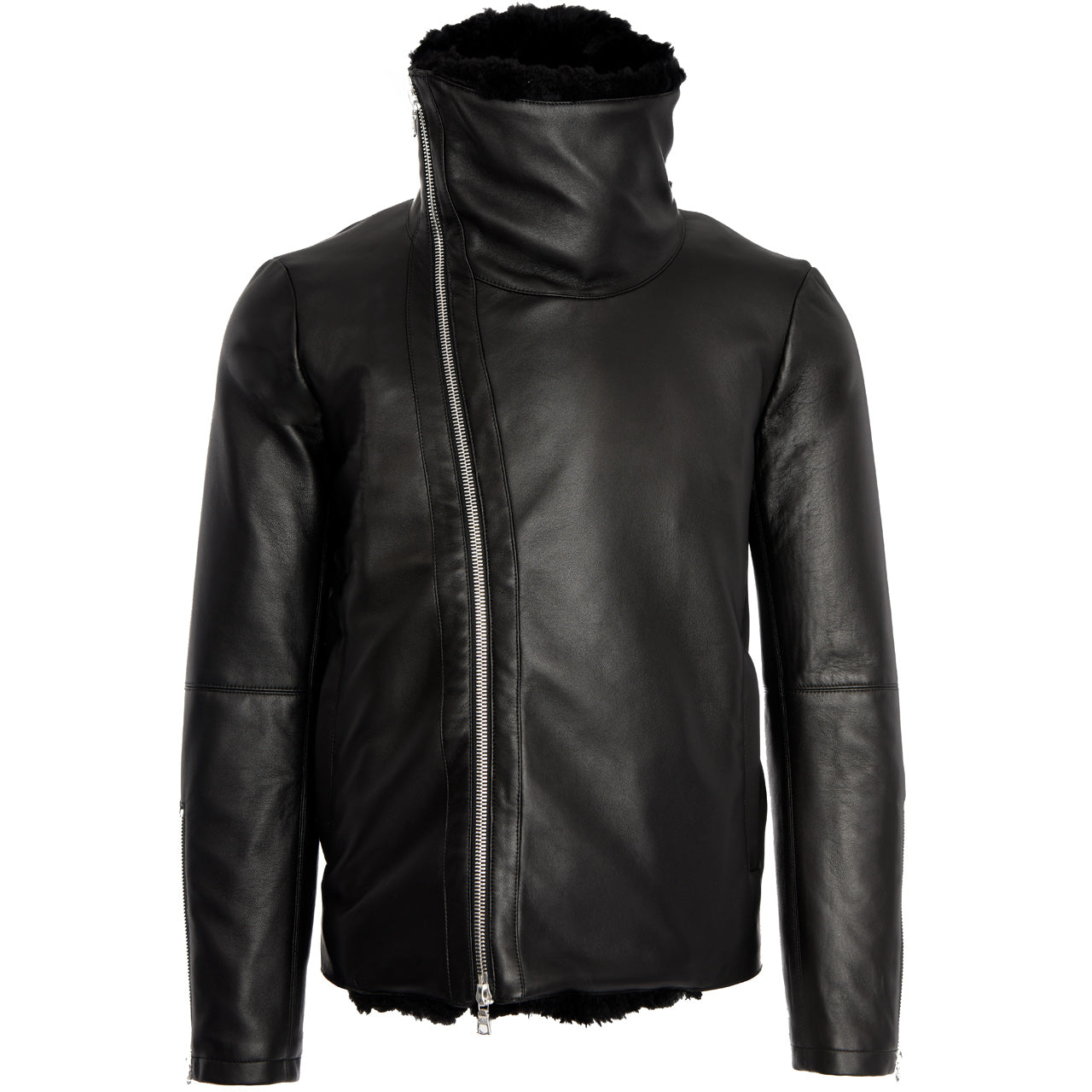 Shearling Trimmed Leather Jacket