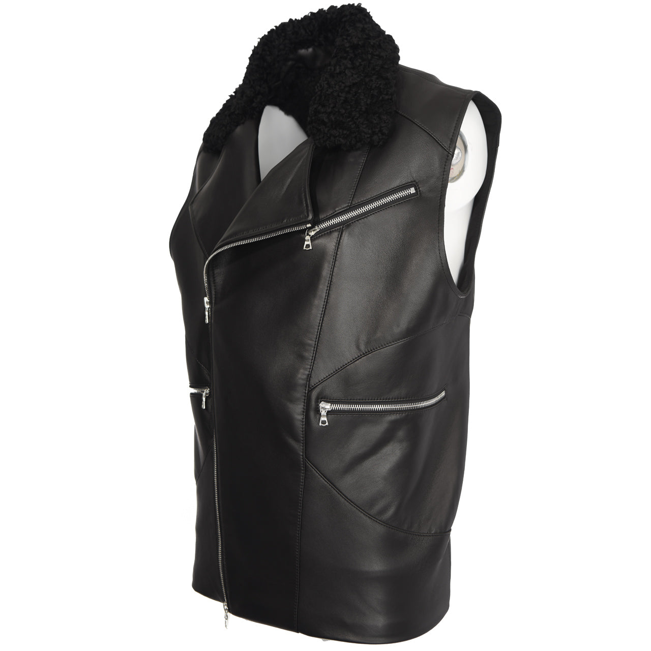 SHEARLING COLLAR LEATHER VEST