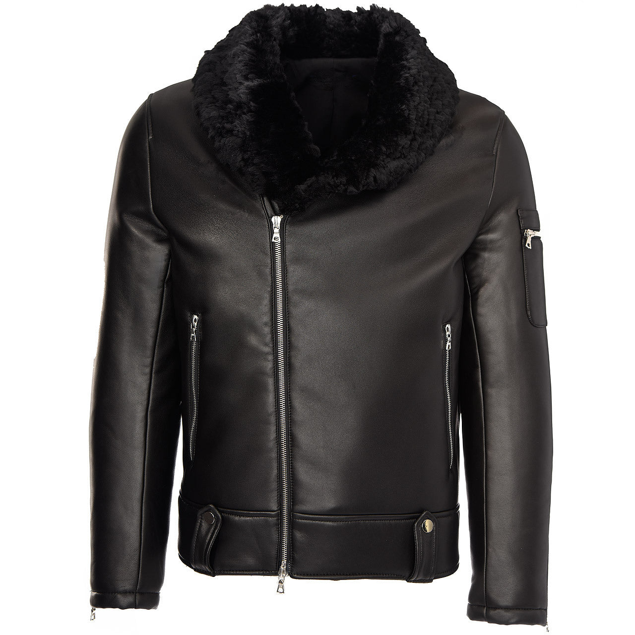 SHEARLING COLLAR LEATHER JACKET