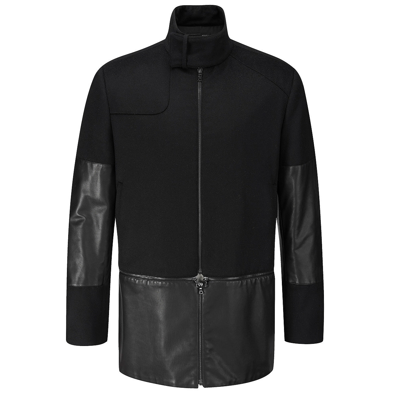 WOOL + LEATHER ZIP OFF COAT