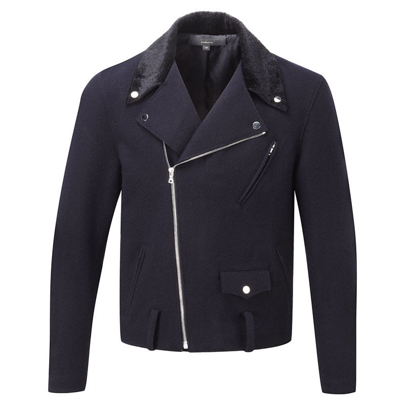 WOOL + SHEARLING TAILORED MOTO JACKET