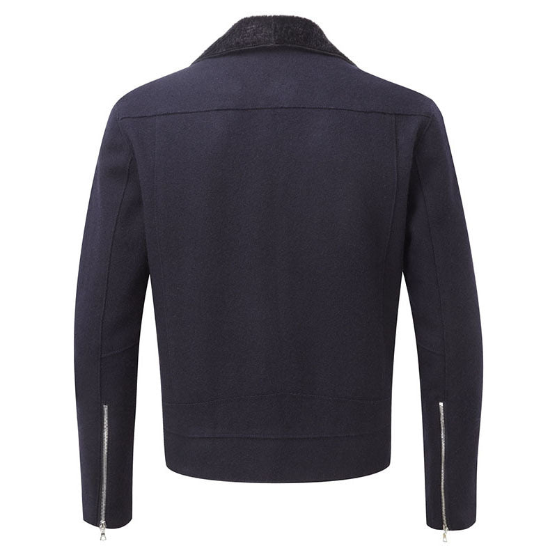 WOOL + SHEARLING TAILORED MOTO JACKET