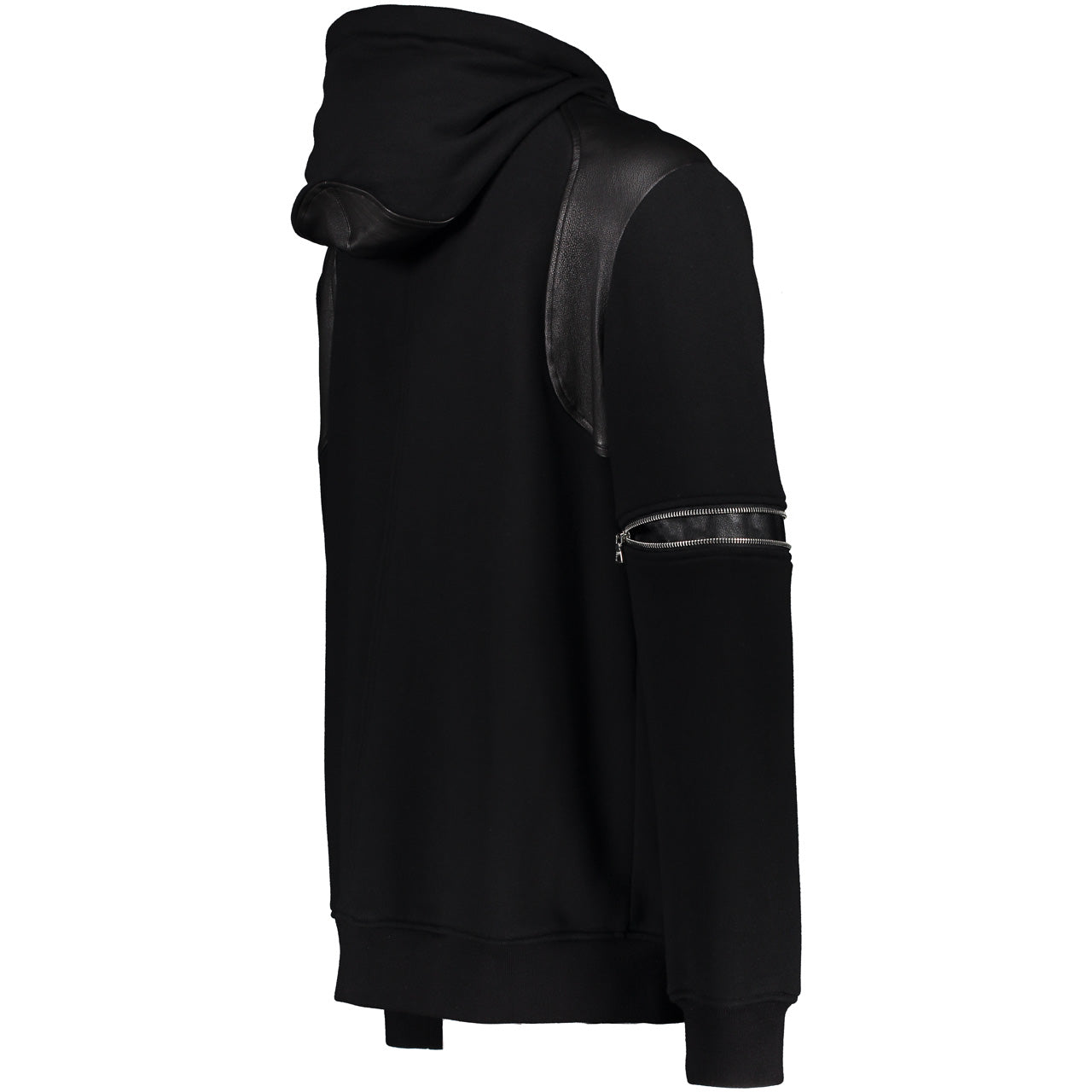 LEATHER TRIMMED SWEATSHIRT HOODIE