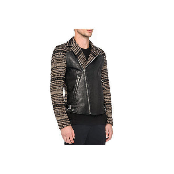 KNIT LEATHER BIKER JACKET