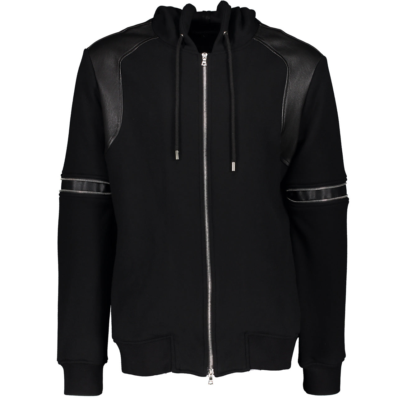 LEATHER TRIMMED SWEATSHIRT HOODIE