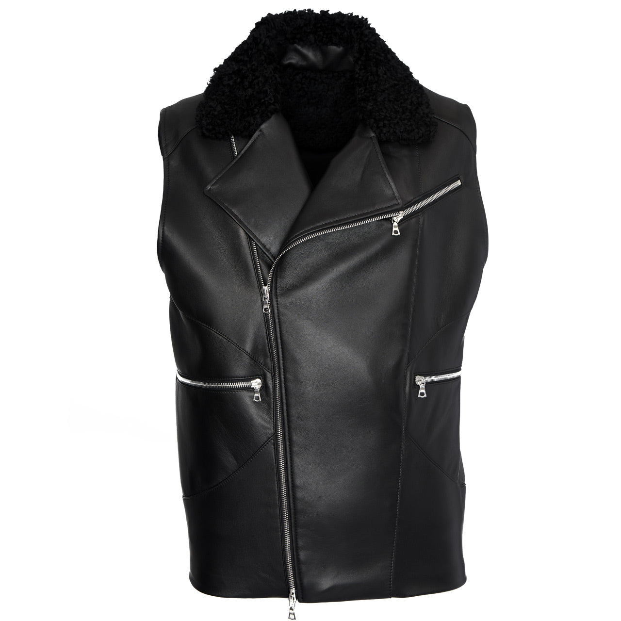 SHEARLING COLLAR LEATHER VEST