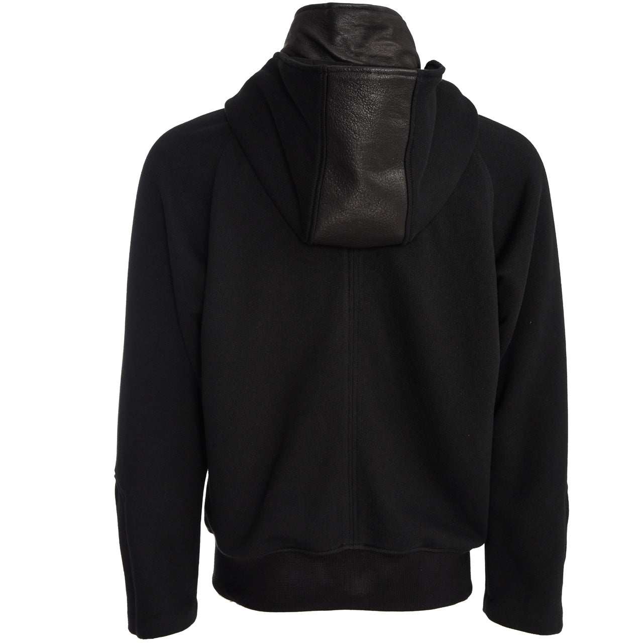MOCK NECK LEATHER BLOCKED HOODIE