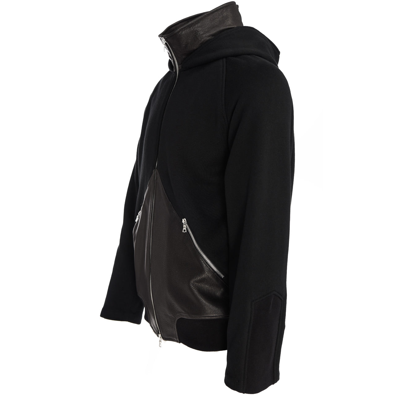 MOCK NECK LEATHER BLOCKED HOODIE