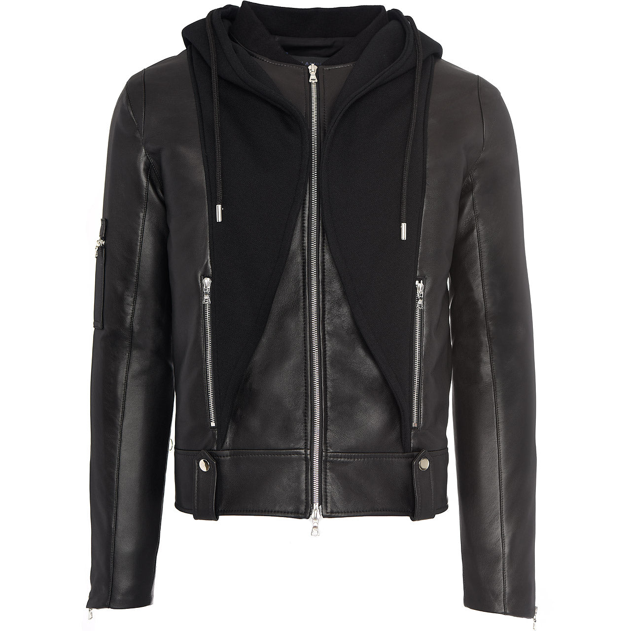 LEATHER SWEATSHIRT HOODIE JACKET