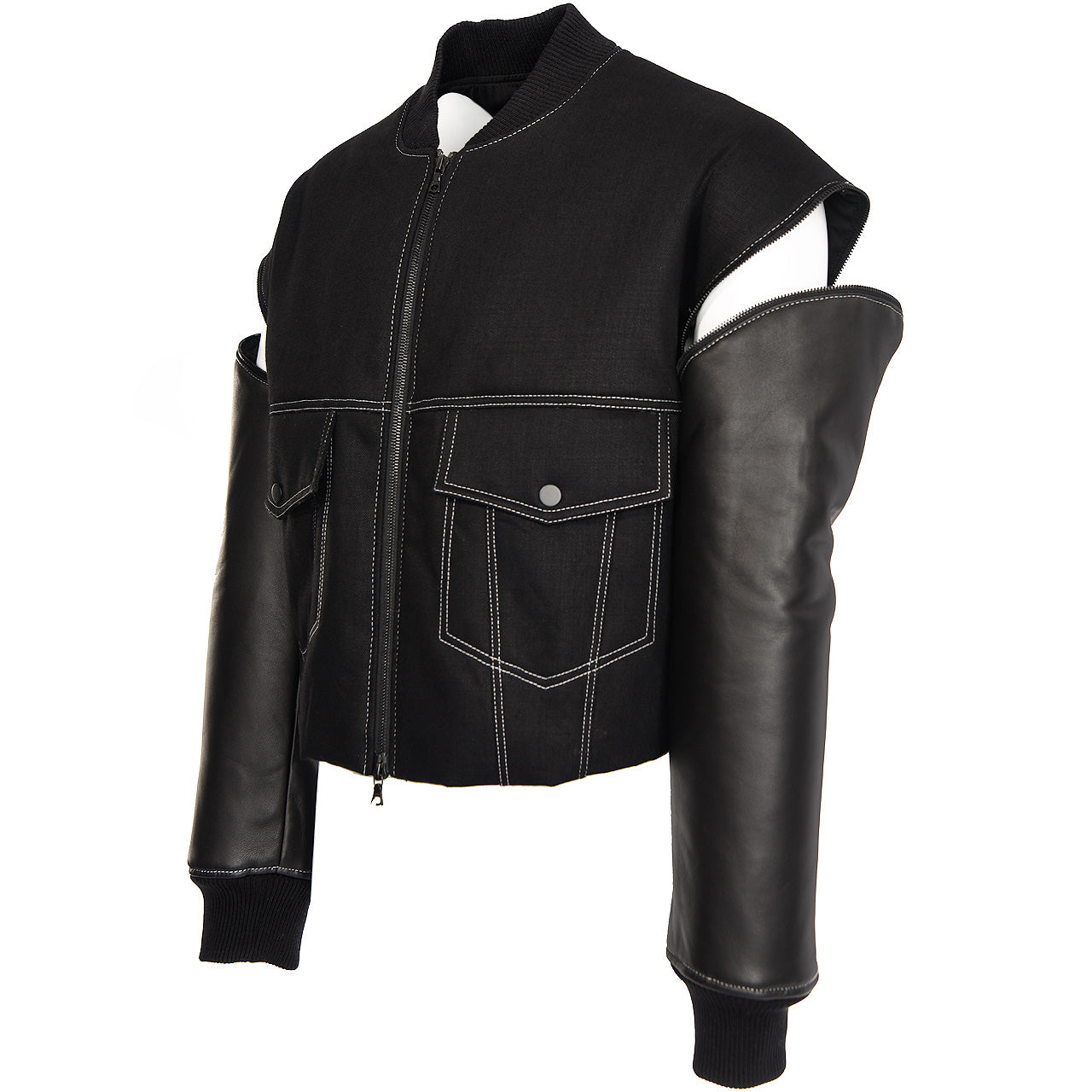 DENIM & LEATHER CONVERTIBLE JACKET