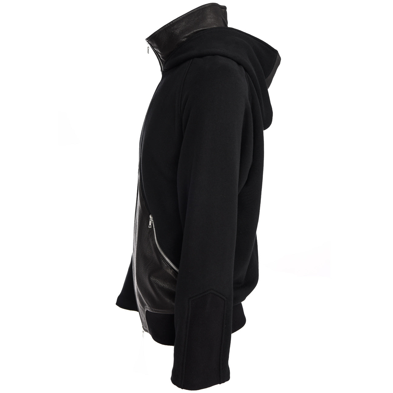 MOCK NECK LEATHER BLOCKED HOODIE