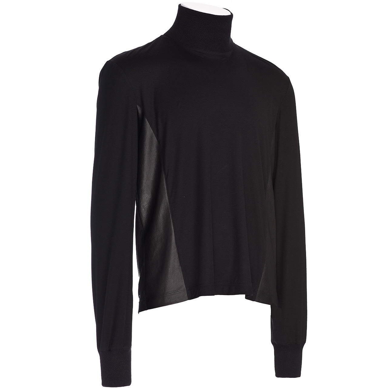 CONTRAST LEATHER WOOL SWEATER