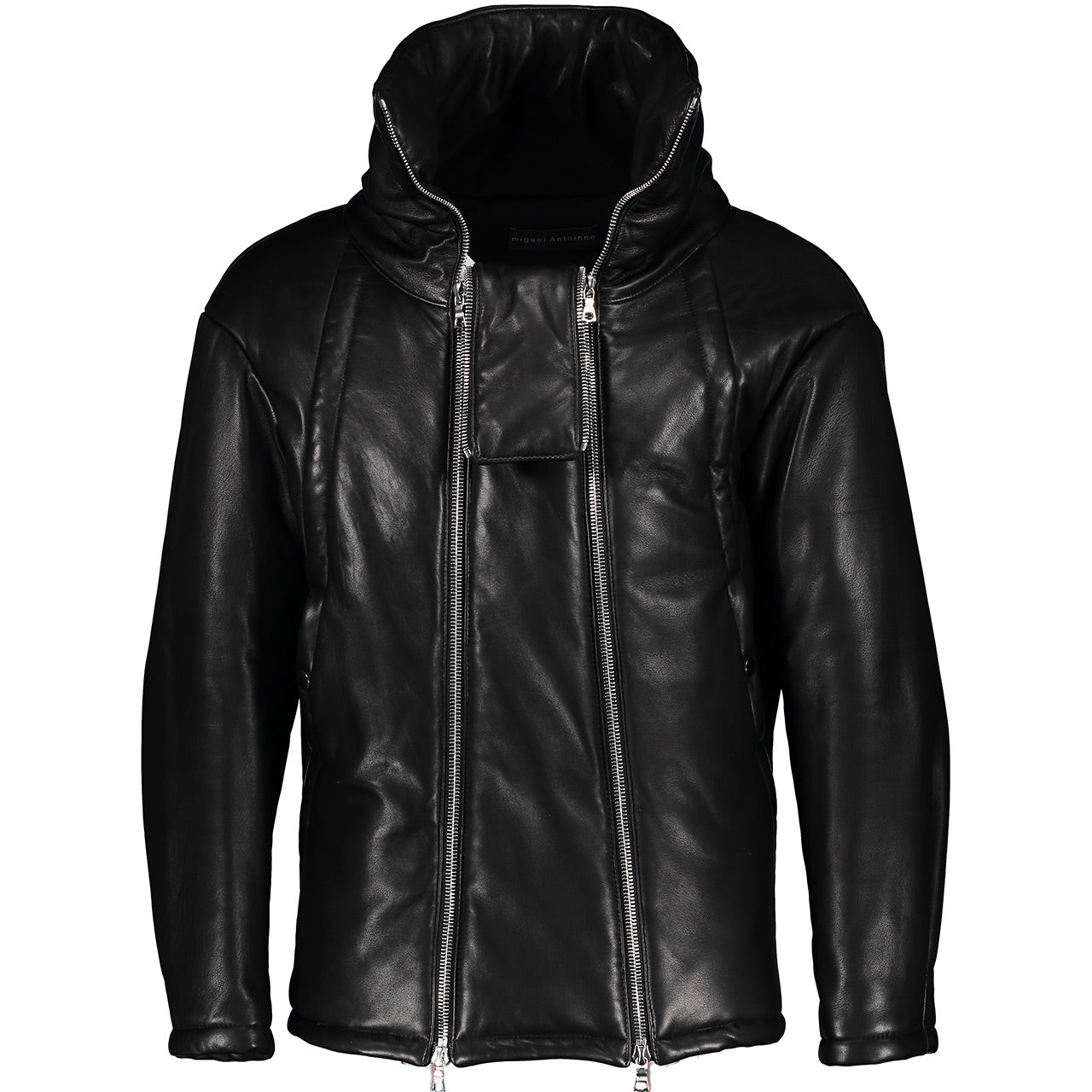 FUNNEL NECK PADDED LEATHER JACKET