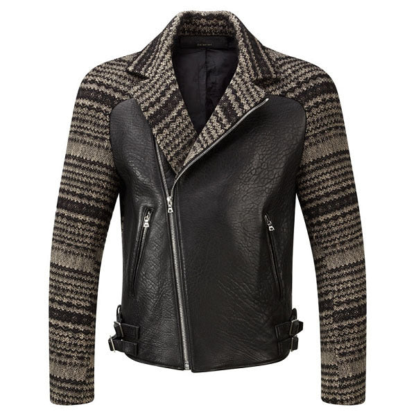 KNIT LEATHER BIKER JACKET