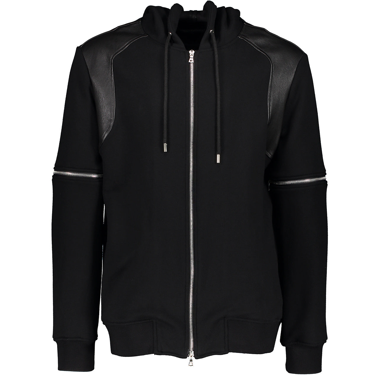 LEATHER TRIMMED SWEATSHIRT HOODIE