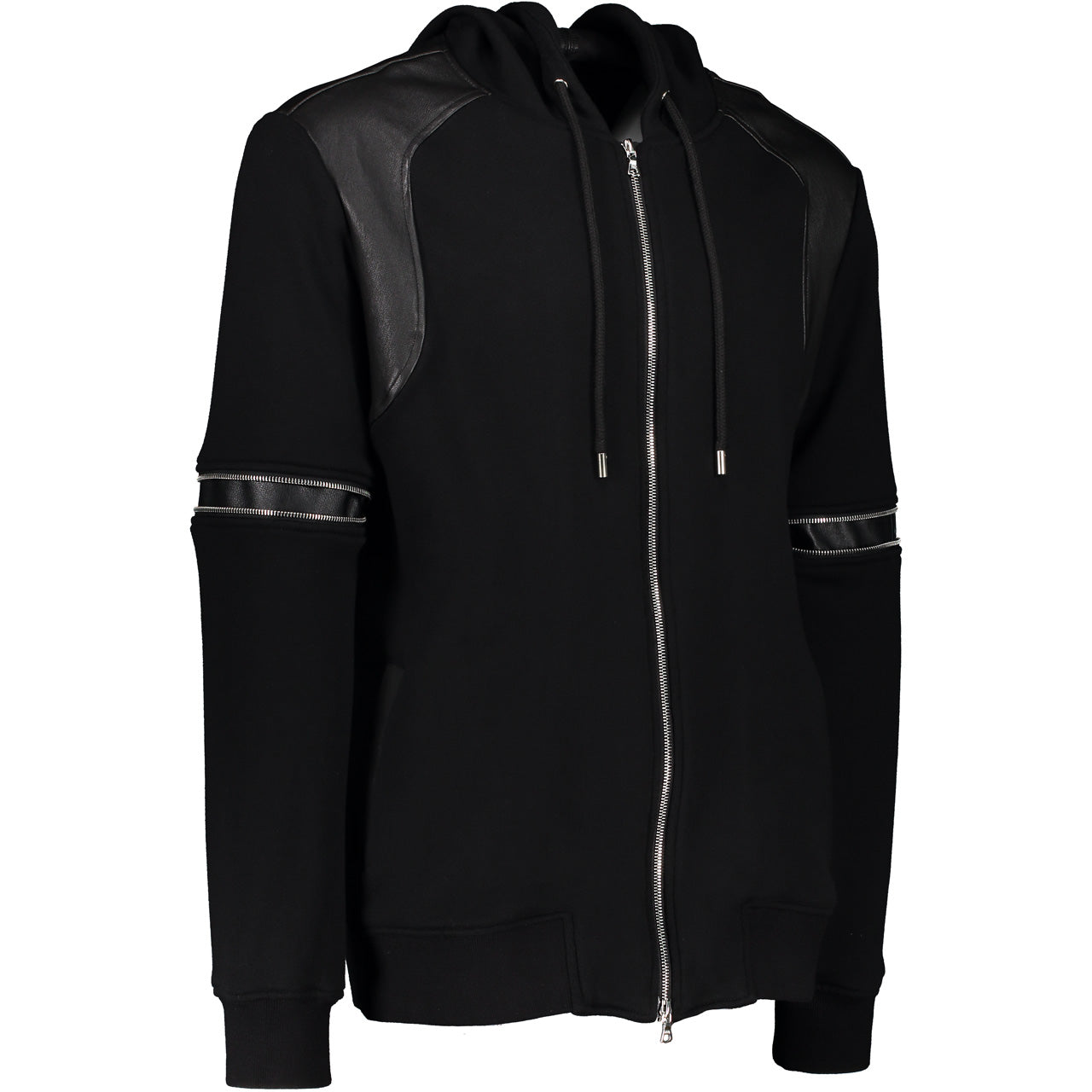 LEATHER TRIMMED SWEATSHIRT HOODIE