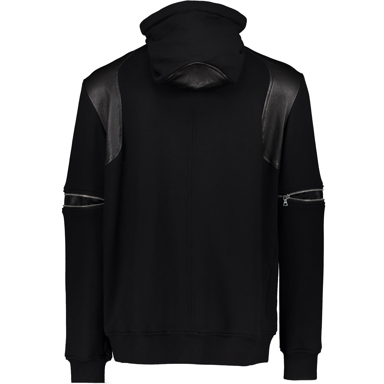 LEATHER TRIMMED SWEATSHIRT HOODIE